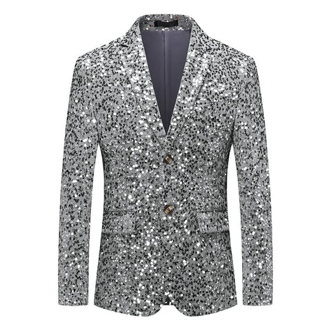 The Avalon Slim Fit Sequin Blazer Suit Jacket - Platinum WD Styles XS 