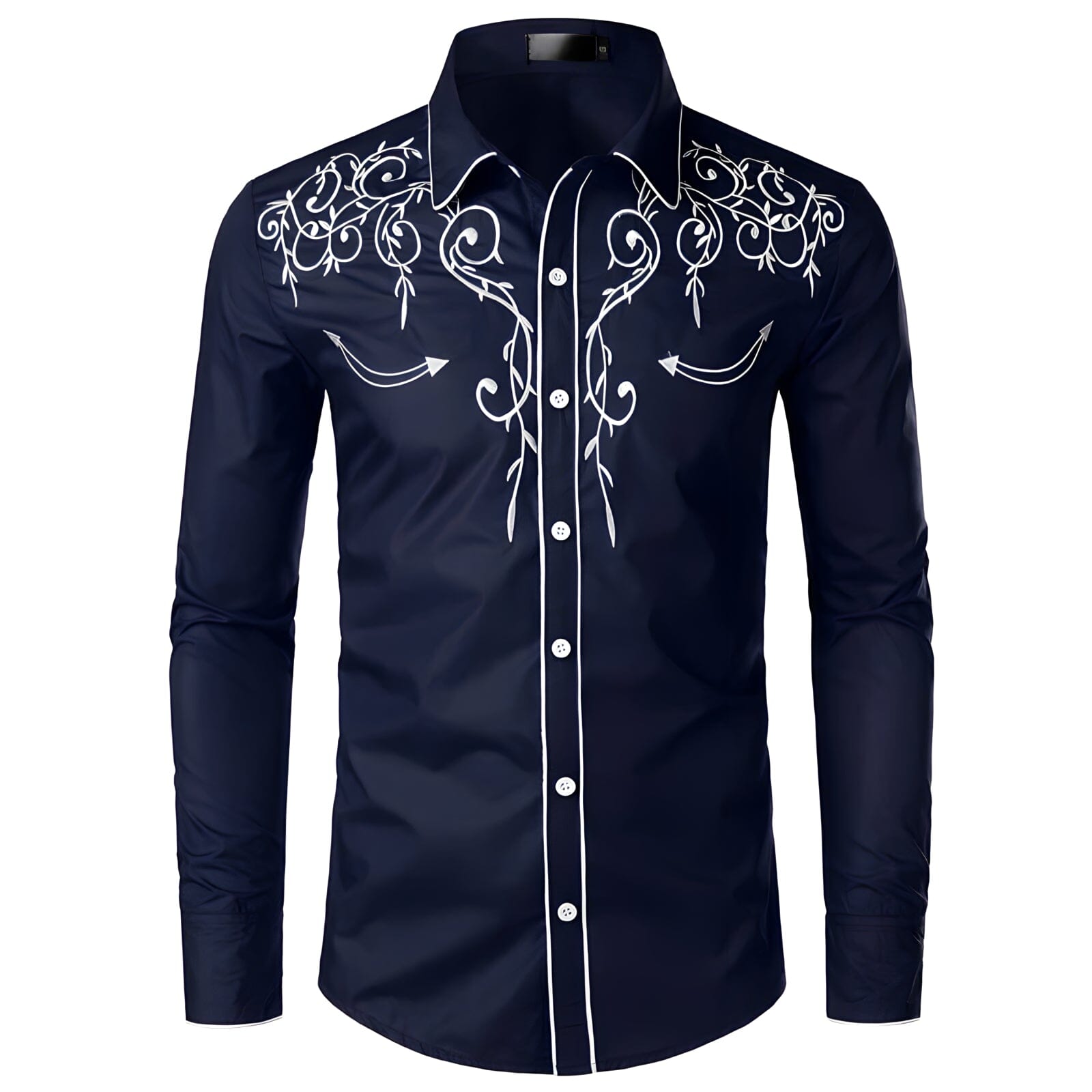 The Archibald Long Sleeve Embroidered Shirt - Multiple Colors WD Styles Navy S 