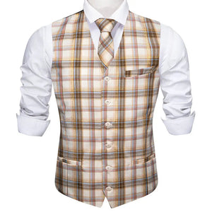 The Haydn Plaid Vest Tie Set - Multiple Colors WD Styles Bronze S 
