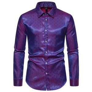 The Valerius Silk Majesty Long Sleeves Men's Sequin Shirt WD Styles Purple S 