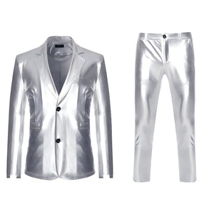 The Manchester Metallic High Gloss Slim Fit Two-Piece Suit - Multiple Colors WD Styles Silver XS 