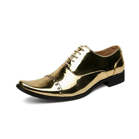 The Vega Patent Leather Pointed Toe Dress Shoes - Multiple Colors WD Styles Gold US 5 / EU 38 