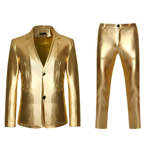 The Manchester Metallic High Gloss Slim Fit Two-Piece Suit - Multiple Colors WD Styles Gold XS 