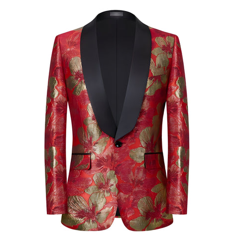 The Gold Petal Jacquard Slim Fit Blazer Tuxedo Suit Jacket WD Styles XS 