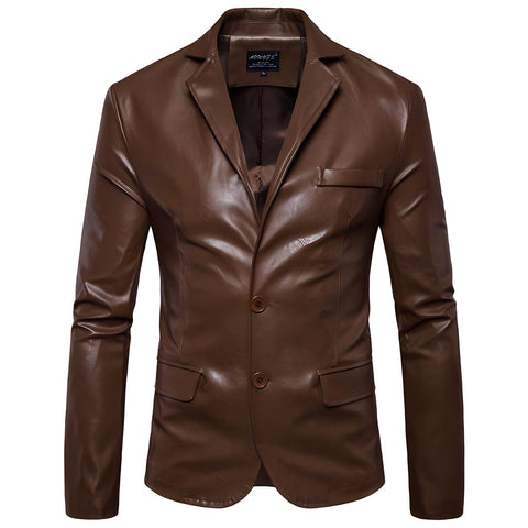 The Constantine Slim Fit Faux Leather Blazer Suit Jacket - Coffee Shop5798684 Store M 