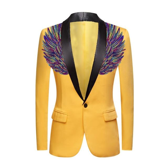 The "Cherub" Slim Fit Blazer Suit Jacket - Maize Yellow William // David Purple / Black Lapel XXS 34R 