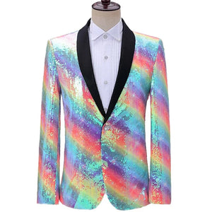 The Rainbow Sequin Slim Fit Blazer Suit Jacket William // David XL 